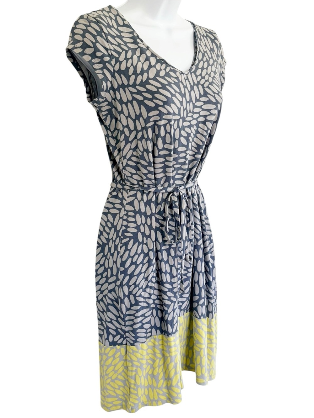 BODEN Jersey Tie Waist Mini Dress 8 Petite Navy Yellow Printed Stretch Dress - Picture 2 of 8